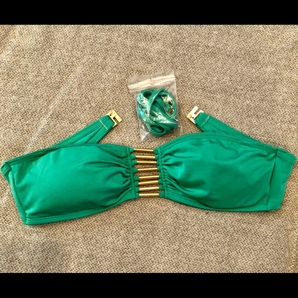Green with Gold Bandeau Bikini Top